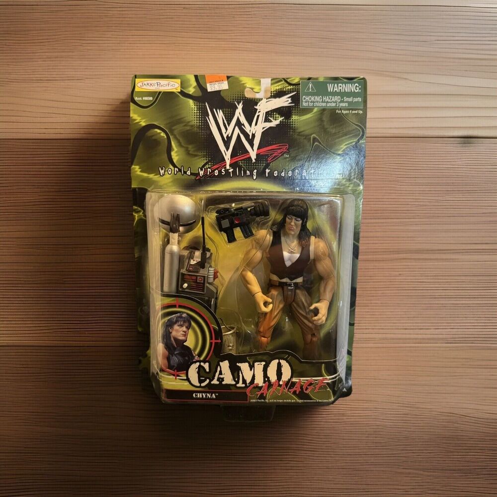 VTG 1999 WWF Chyna Camo Carnage Jakks Pacific Wrestling Figure MOC WWE Attitude